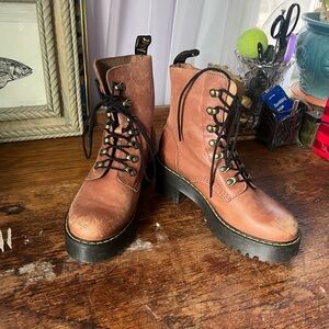 Dr. Martens Tan Leather Lace-Up Ankle Boots with Black Sole